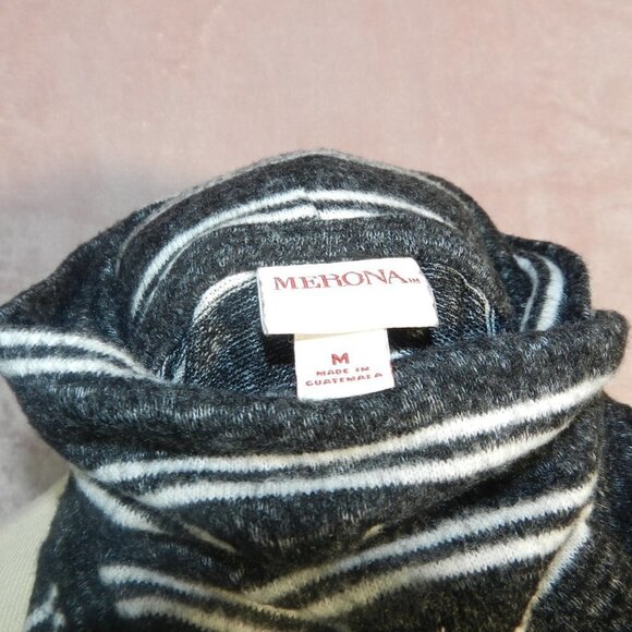 Merona Womens Striped Grey And White Turtle Neck Rayon Sweater Shirt Size Medium - Picture 5 of 6